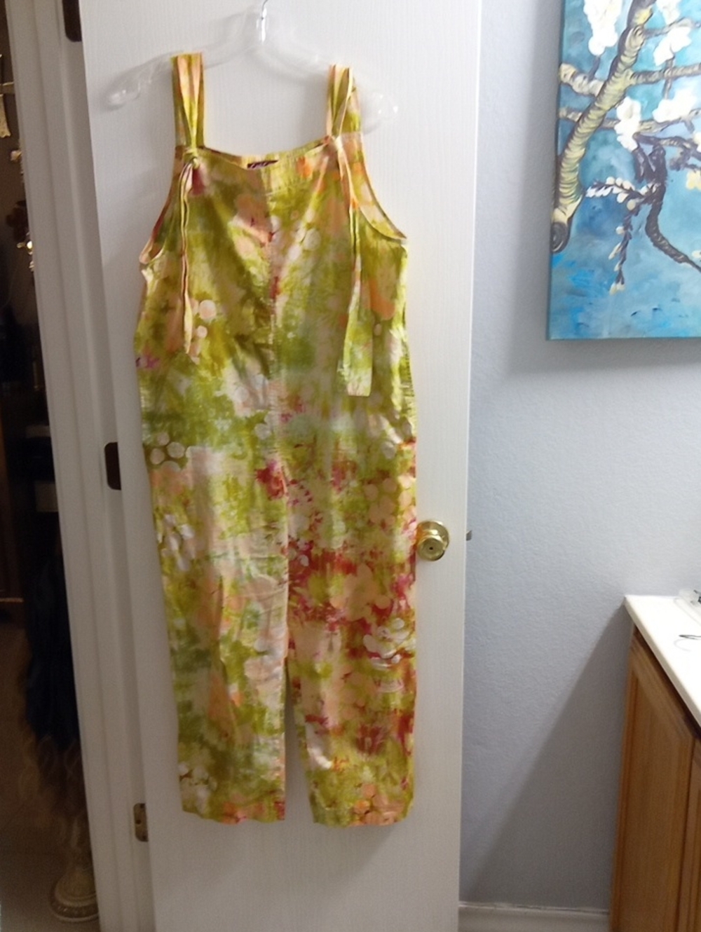 Women's Green Floral Tie-Dye Linen Jumpsuit